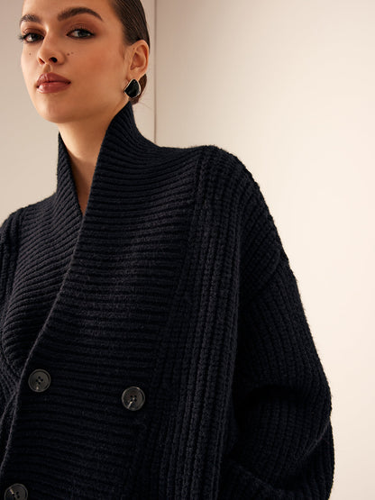 Ribbed Lapel Button Knit Outerwear 