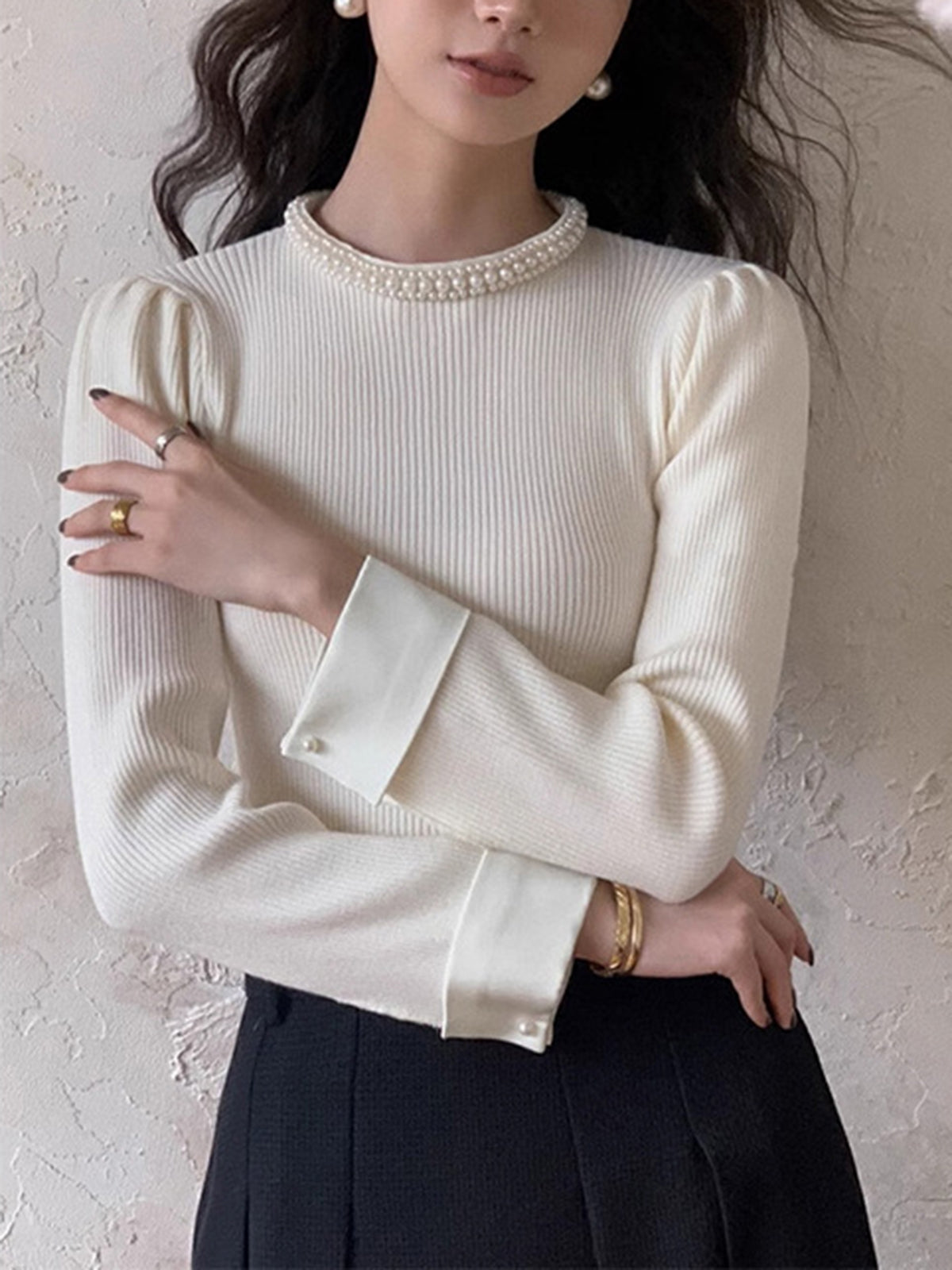 Trim Pearl-Detail Sweater