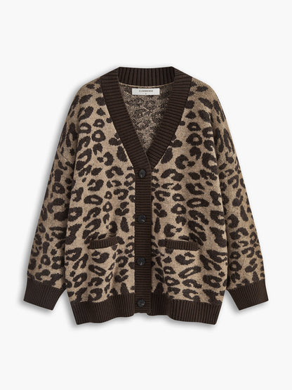 Leopard Trim Loose Cardigan 