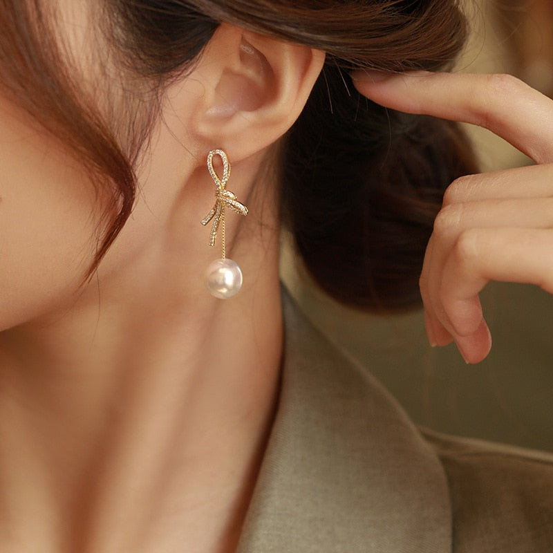 Pearl Earring with 18k Gold Plated Zirconia