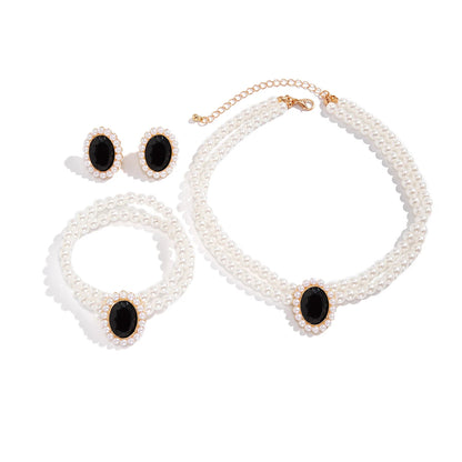 Pearl Necklace, Bracelet and Earring Set