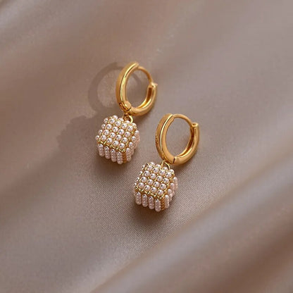 18K Gold Plated Square Pearl Earring