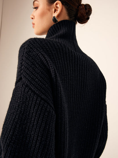 Ribbed Lapel Button Knit Outerwear 