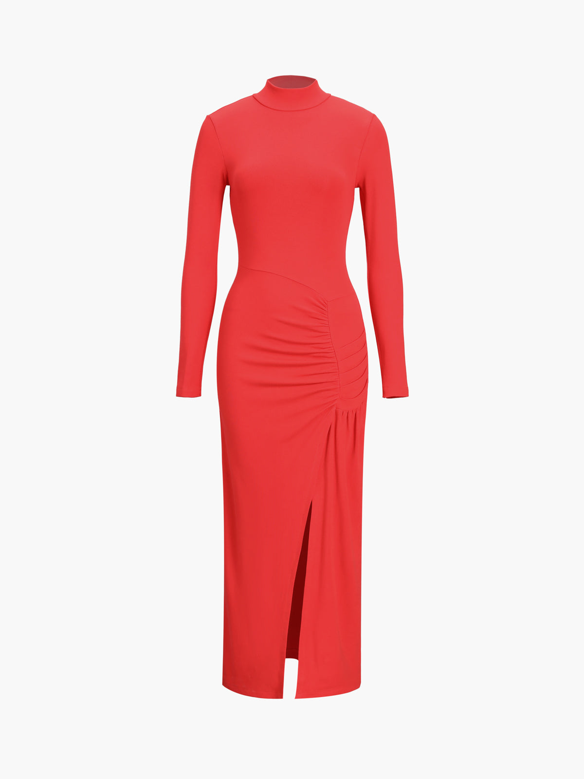 Pleated Long-Sleeved Dress With Slit