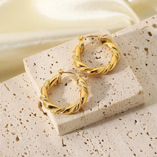 18k Gold Plated Traced Hoop Earring