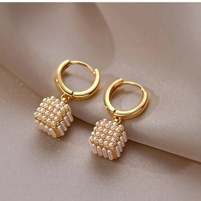 18K Gold Plated Square Pearl Earring