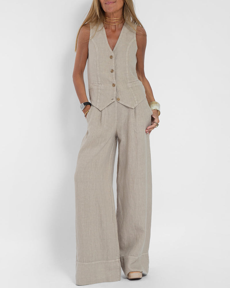 Sleeveless Vest and Wide Leg Pants Set