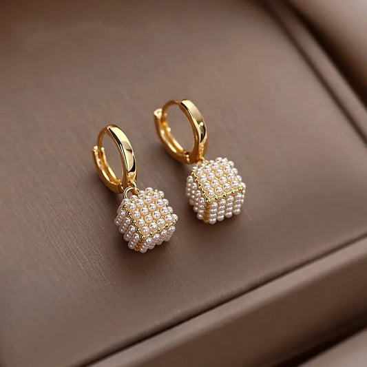 18K Gold Plated Square Pearl Earring