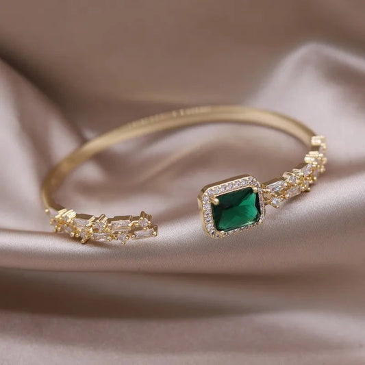 Bracelet with Emerald and Zirconias Plated in 14k Gold