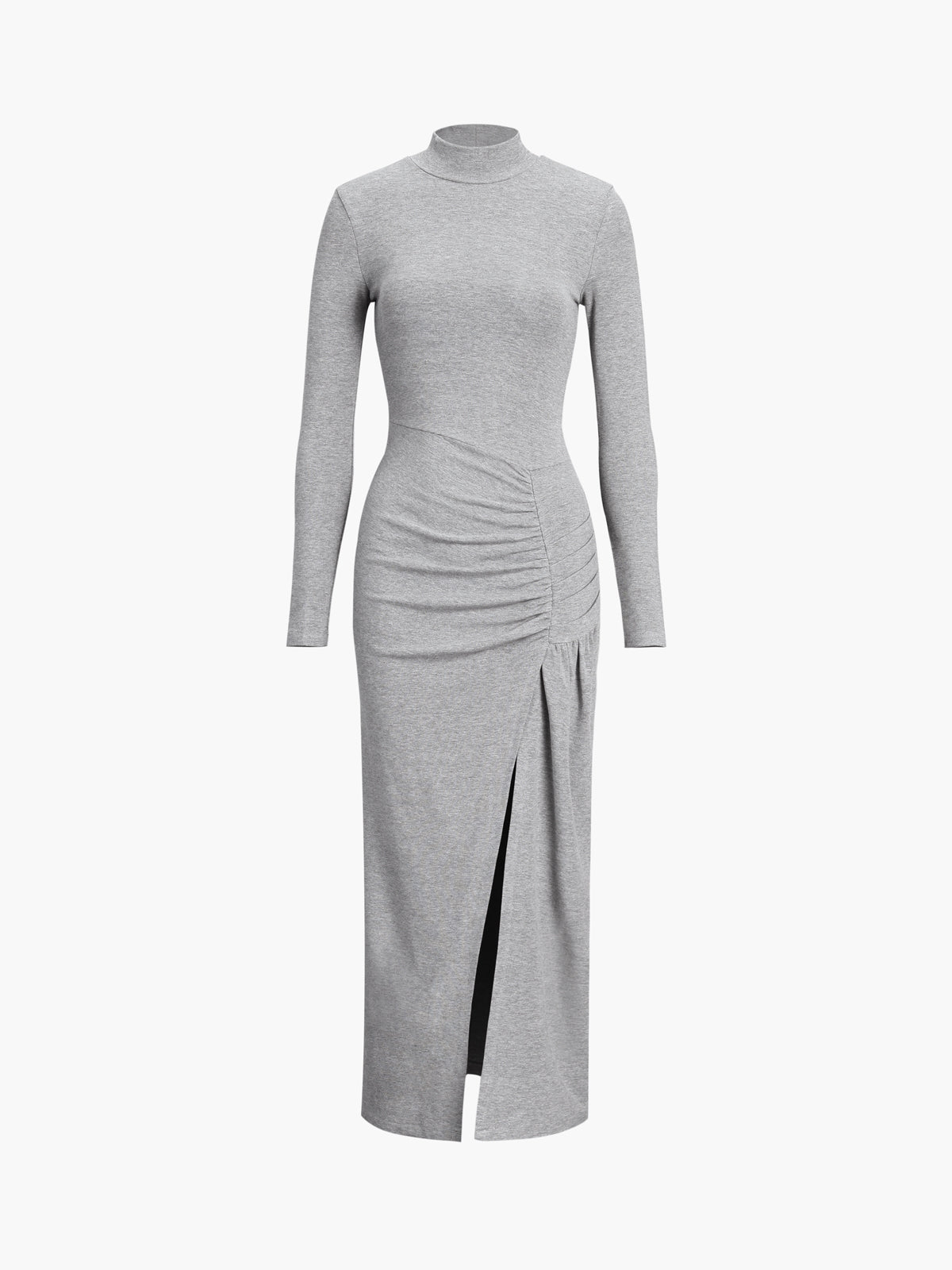 Pleated Long-Sleeved Dress With Slit