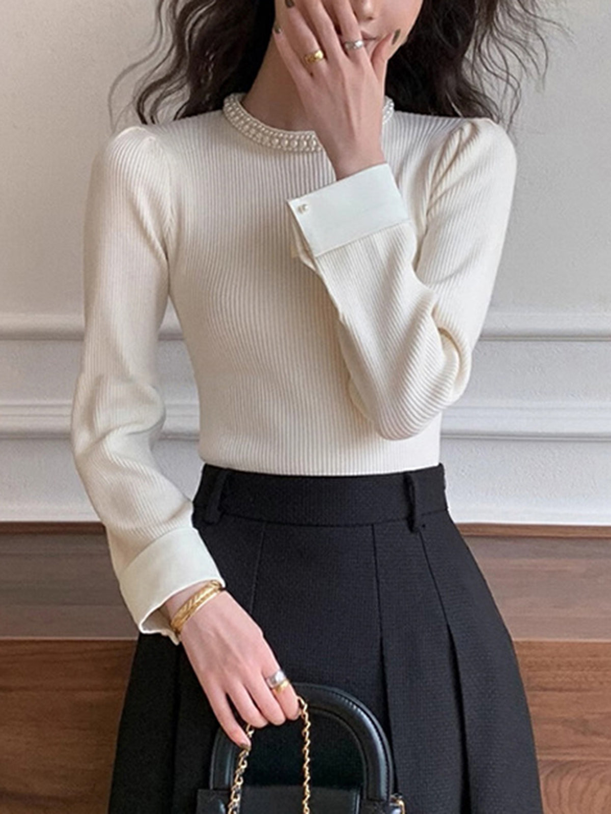 Trim Pearl-Detail Sweater