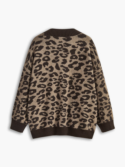 Leopard Trim Loose Cardigan 