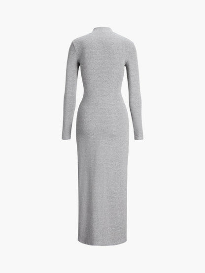 Pleated Long-Sleeved Dress With Slit