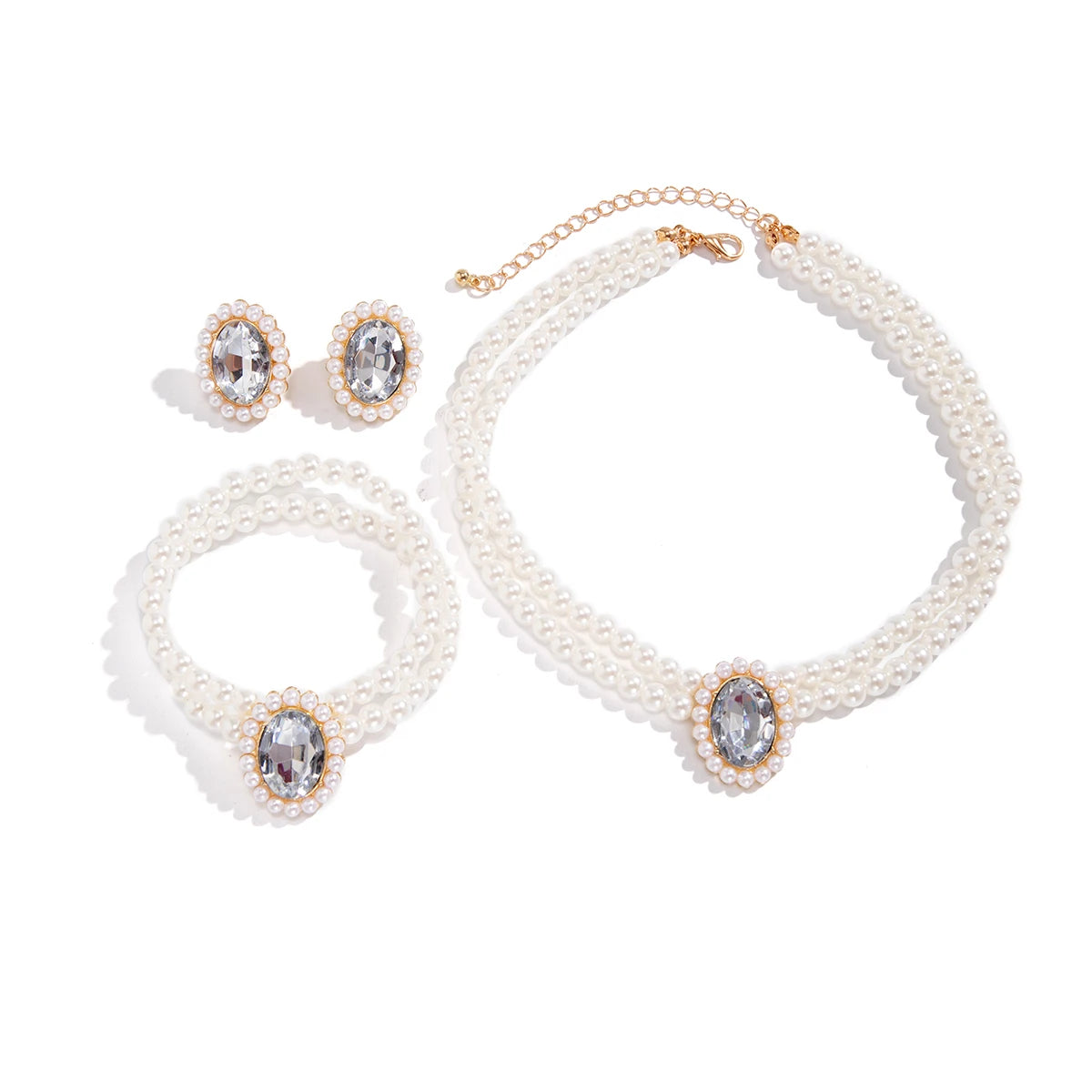 Pearl Necklace, Bracelet and Earring Set