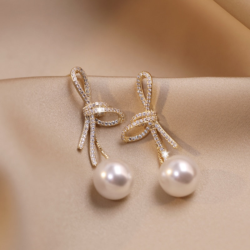 Pearl Earring with 18k Gold Plated Zirconia