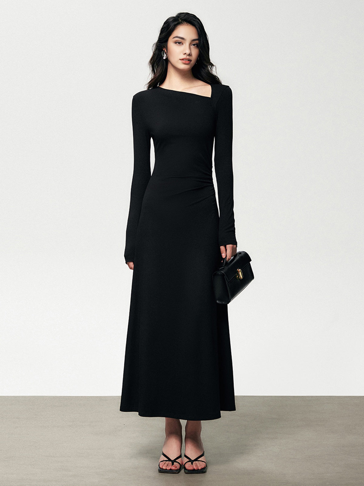 Asymmetric Long Sleeve Bodycon Long Dress