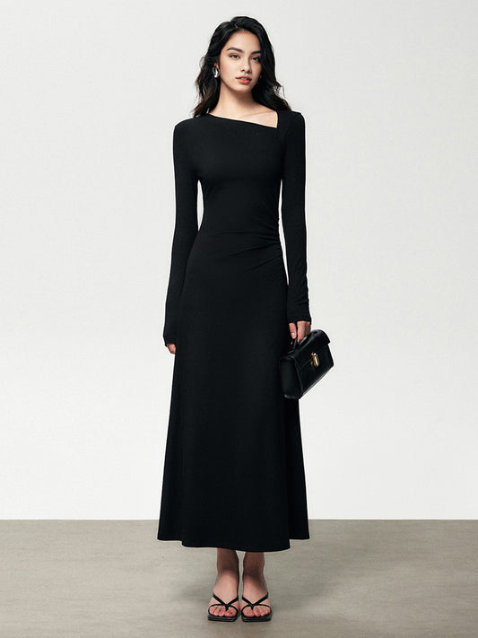 Asymmetric Long Sleeve Bodycon Long Dress