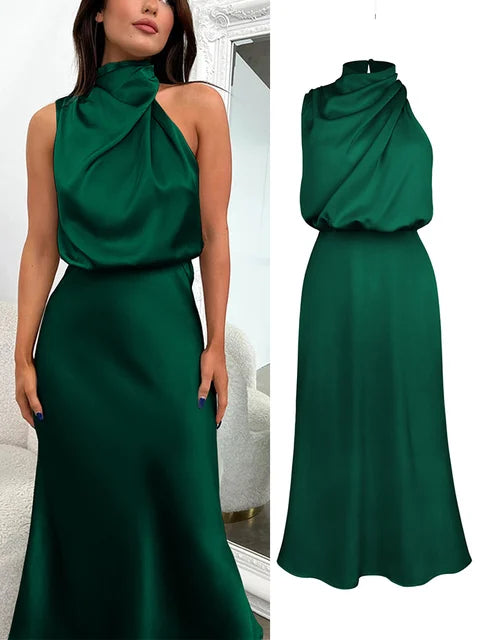 Sleeveless Satin Long Dress