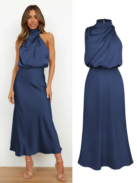 Sleeveless Satin Long Dress