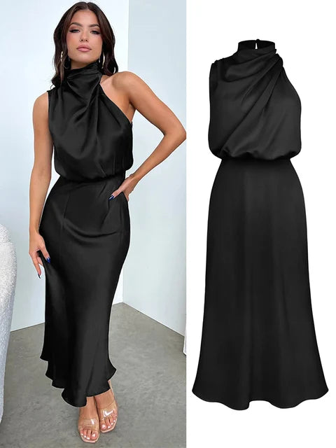 Sleeveless Satin Long Dress