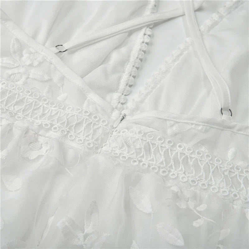 White Lace Embroidered Short Party Dress