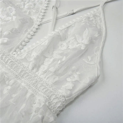 White Lace Embroidered Short Party Dress