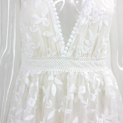 White Lace Embroidered Short Party Dress