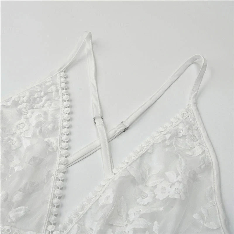 White Lace Embroidered Short Party Dress