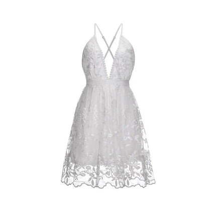 White Lace Embroidered Short Party Dress