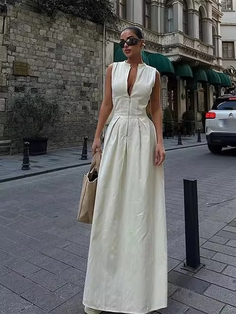 Elegant Sleeveless V-neck Maxi Dress