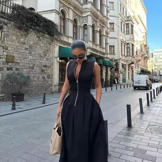 Elegant Sleeveless V-neck Maxi Dress