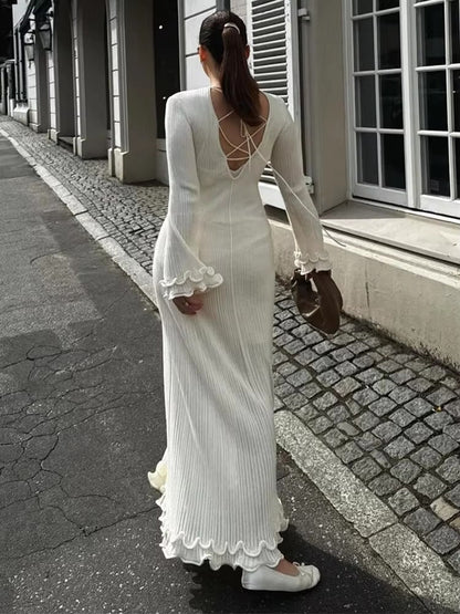 Women's Elegant Ruffle White Long Dress