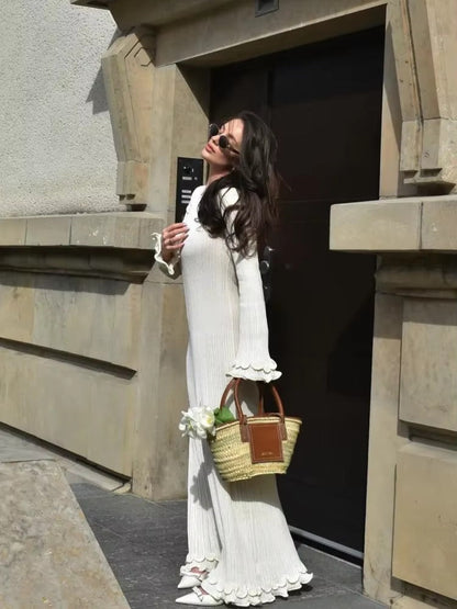 Women's Elegant Ruffle White Long Dress