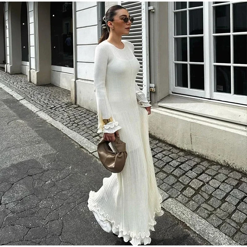 Women's Elegant Ruffle White Long Dress