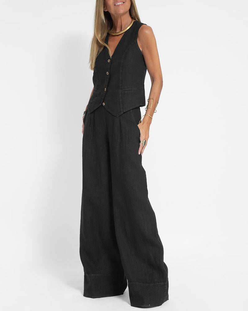 Sleeveless Vest and Wide Leg Pants Set