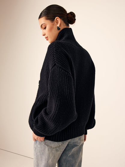 Ribbed Lapel Button Knit Outerwear 