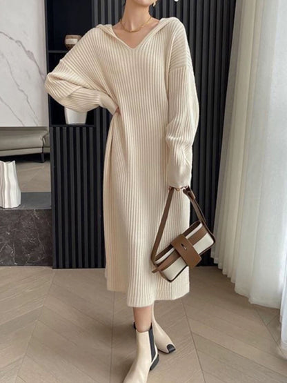 Ribbed Loose Hooded Sweater Dress