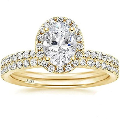 Double Engagement Ring with Moissanite