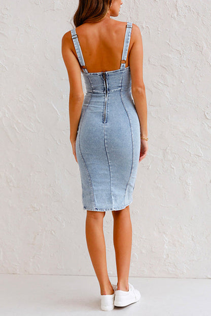 U Neck Denim Dress