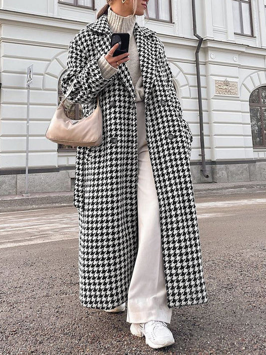 Houndstooth Tweed Trench Coat