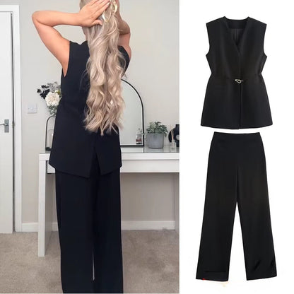 Women's Casual Vest And Pants Set