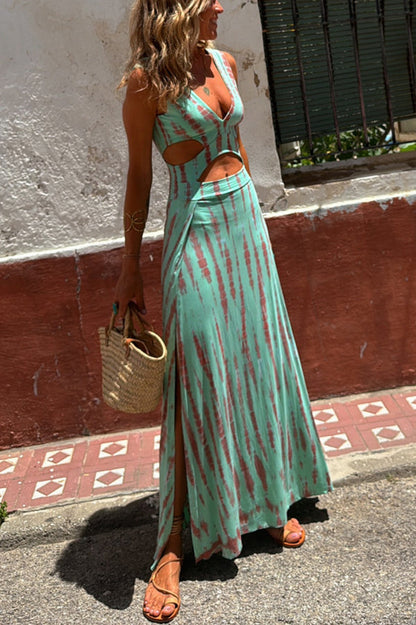 Tie-Dye Stretch Dress With Slit And Cut-Out