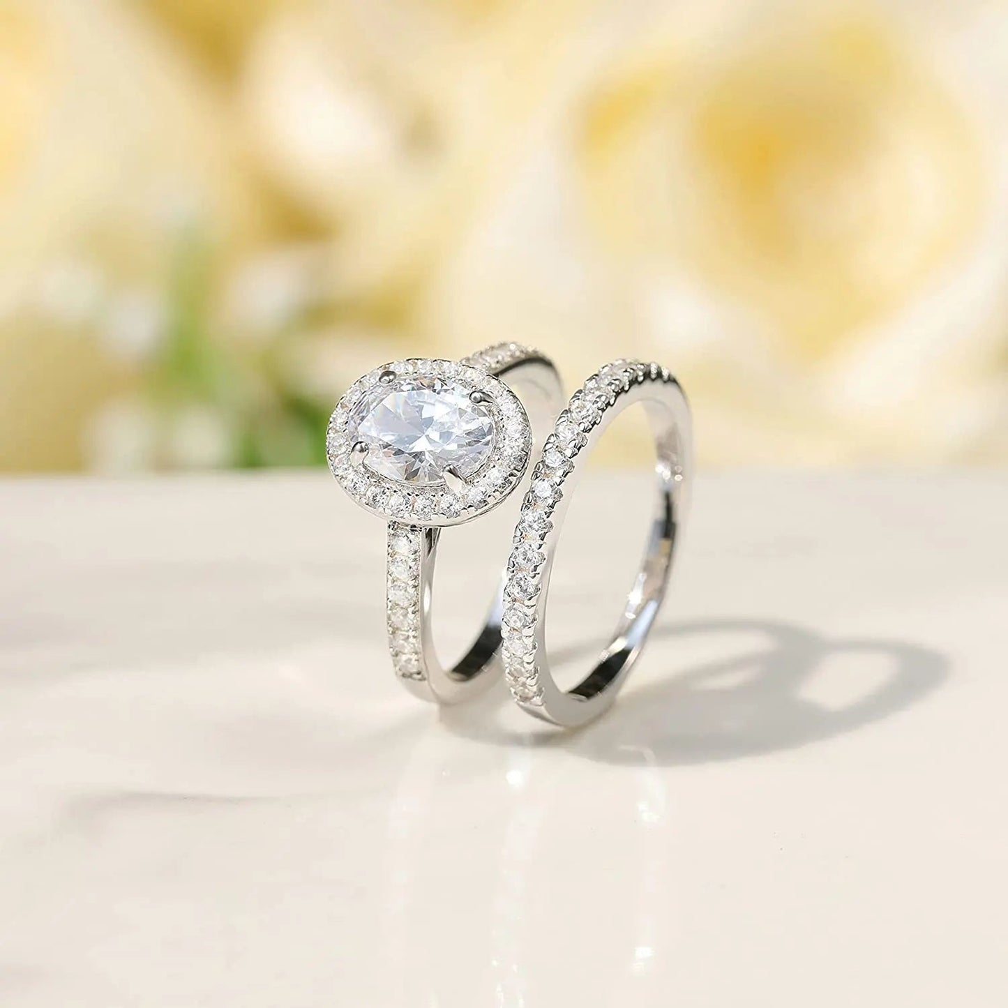 Double Engagement Ring with Moissanite