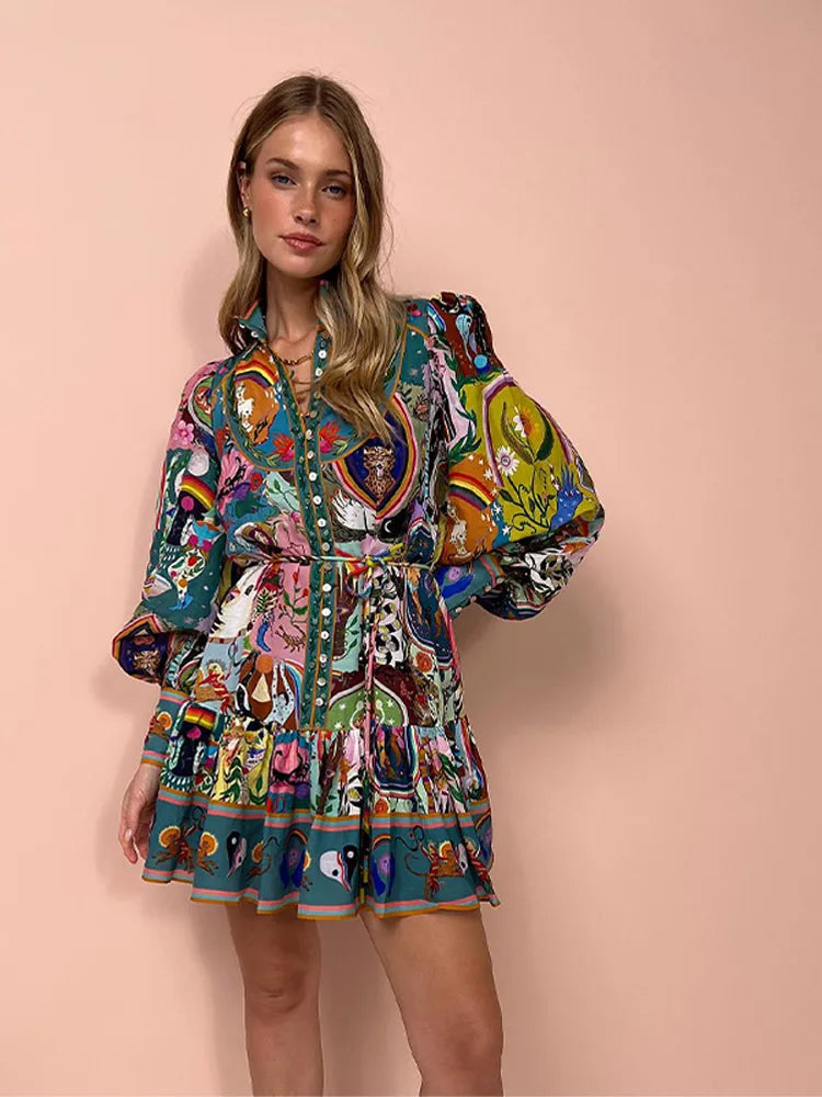 Artistic Print Short Dress - Summer