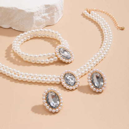 Pearl Necklace, Bracelet and Earring Set