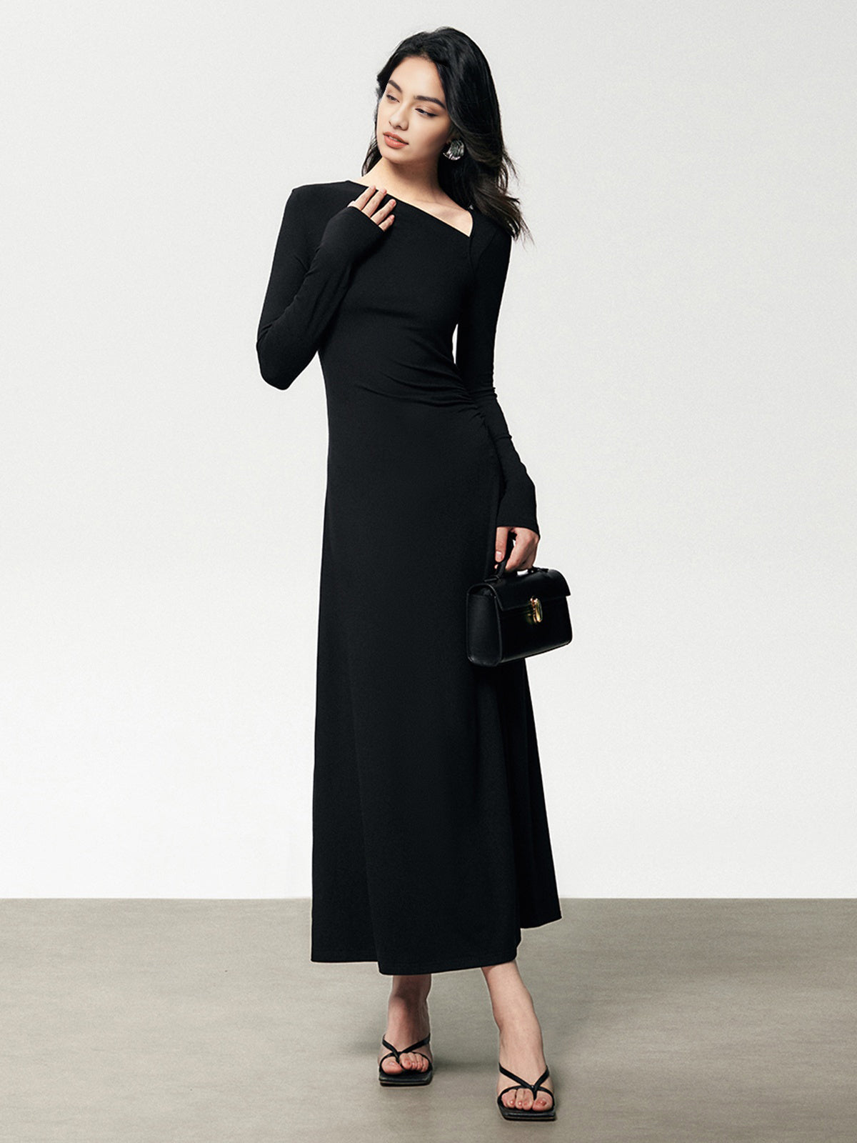 Asymmetric Long Sleeve Bodycon Long Dress