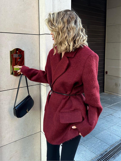 Wool-Blend Belted Blazer