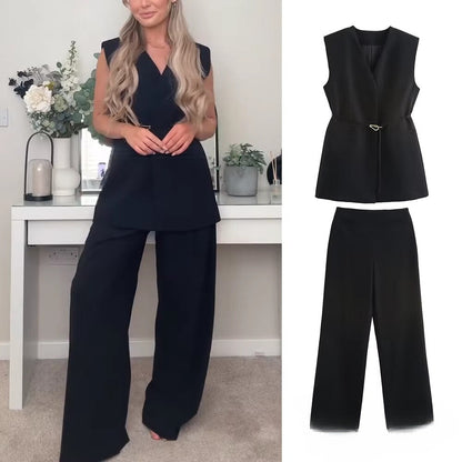 Women's Casual Vest And Pants Set