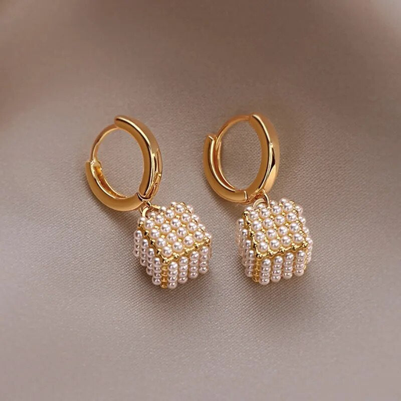 18K Gold Plated Square Pearl Earring