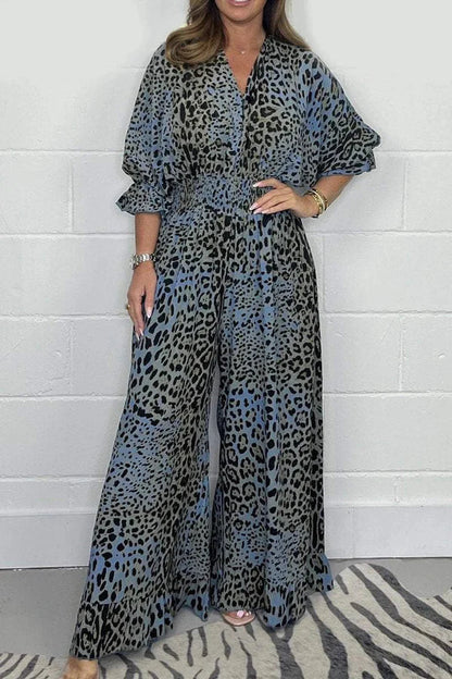 Leopard Print Casual Loose Jumpsuit